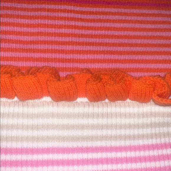 DEE ELLY Off-The-Shoulder Striped Knit Ruffle Hem in Sunset Midi Dress Sz SMALL - Picture 6 of 10